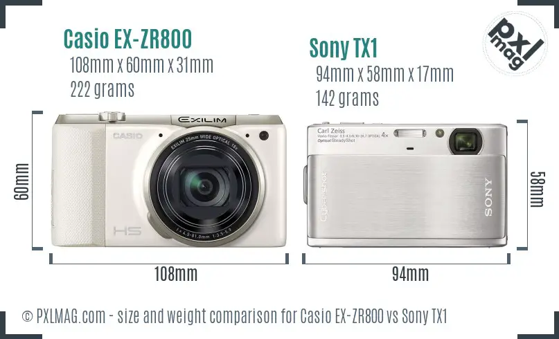 Casio EX-ZR800 vs Sony TX1 size comparison