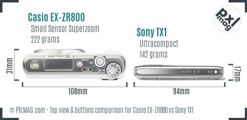 Casio EX-ZR800 vs Sony TX1 top view buttons comparison