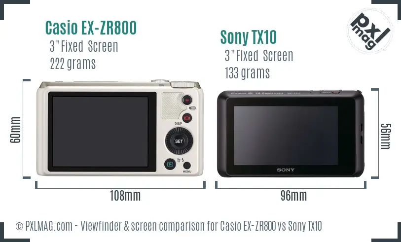 Casio EX-ZR800 vs Sony TX10 Screen and Viewfinder comparison
