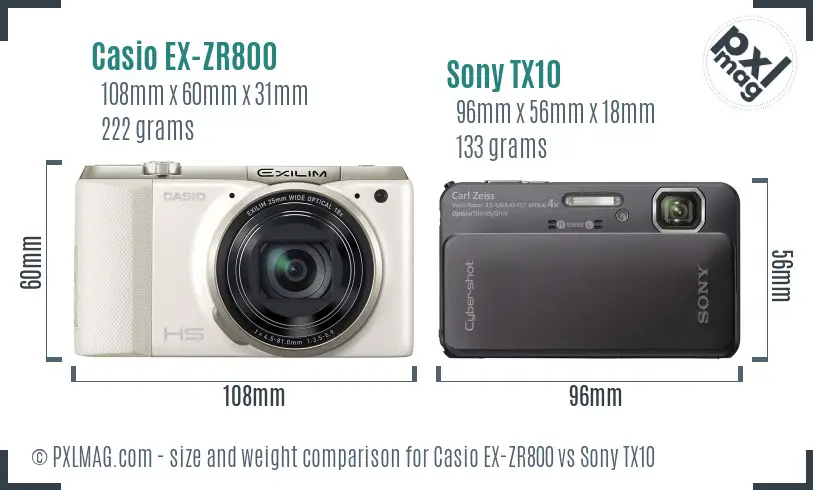 Casio EX-ZR800 vs Sony TX10 size comparison