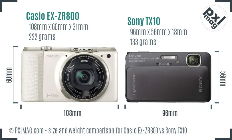Casio EX-ZR800 vs Sony TX10 size comparison Casio EX-ZR800 vs Sony TX10 size comparison