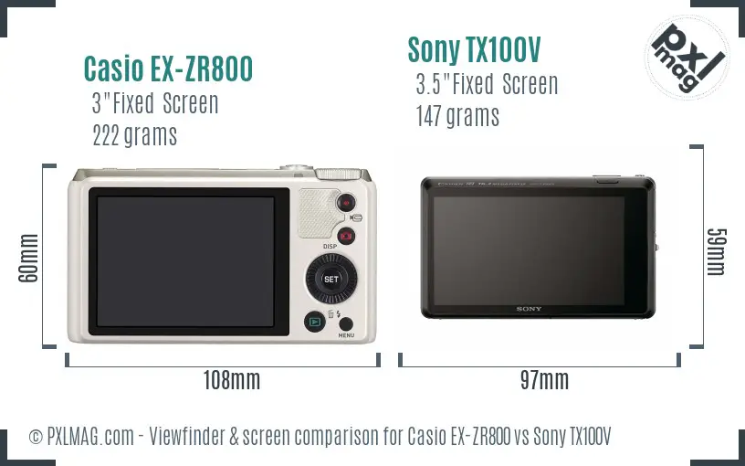 Casio EX-ZR800 vs Sony TX100V Screen and Viewfinder comparison