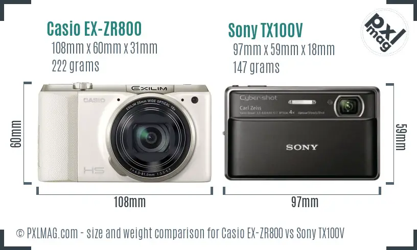 Casio EX-ZR800 vs Sony TX100V size comparison