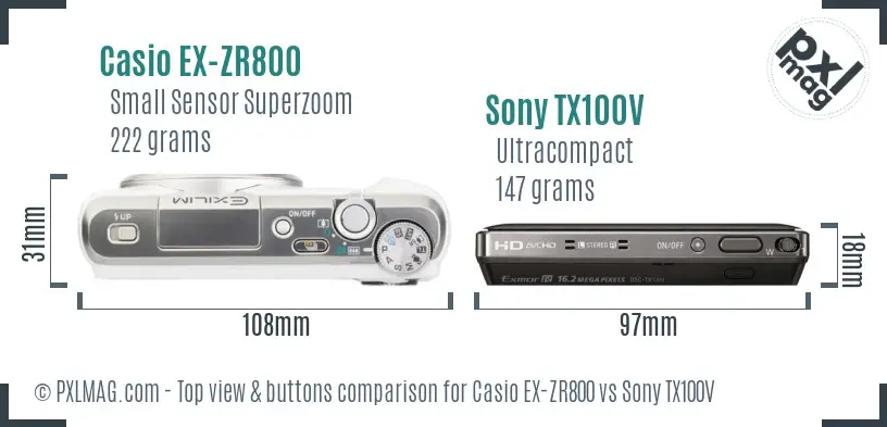 Casio EX-ZR800 vs Sony TX100V top view buttons comparison