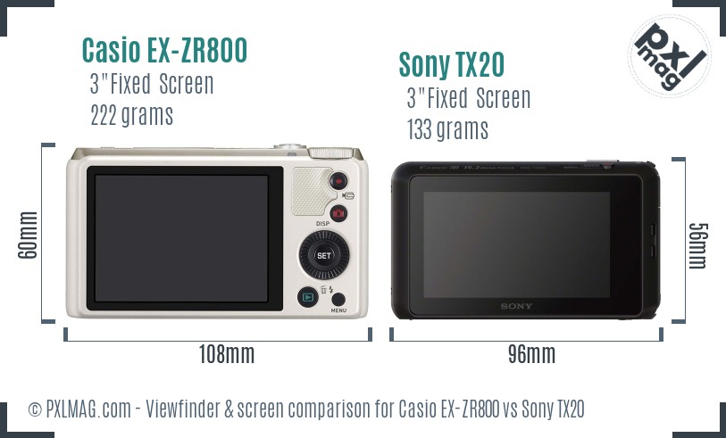 Casio EX-ZR800 vs Sony TX20 Screen and Viewfinder comparison