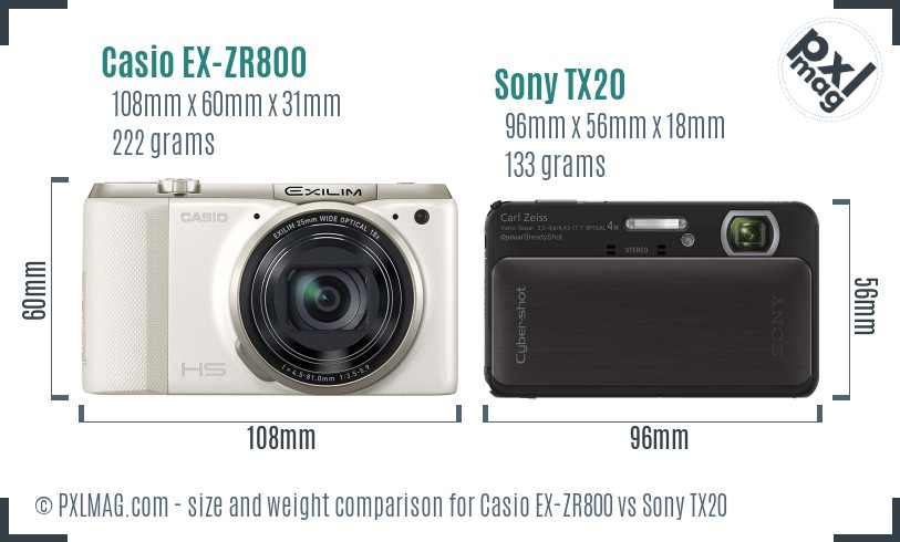 Casio EX-ZR800 vs Sony TX20 size comparison