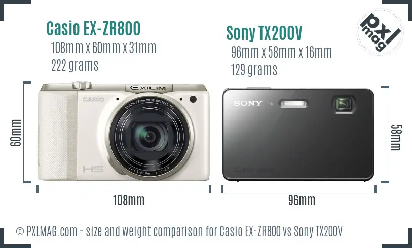 Casio EX-ZR800 vs Sony TX200V size comparison