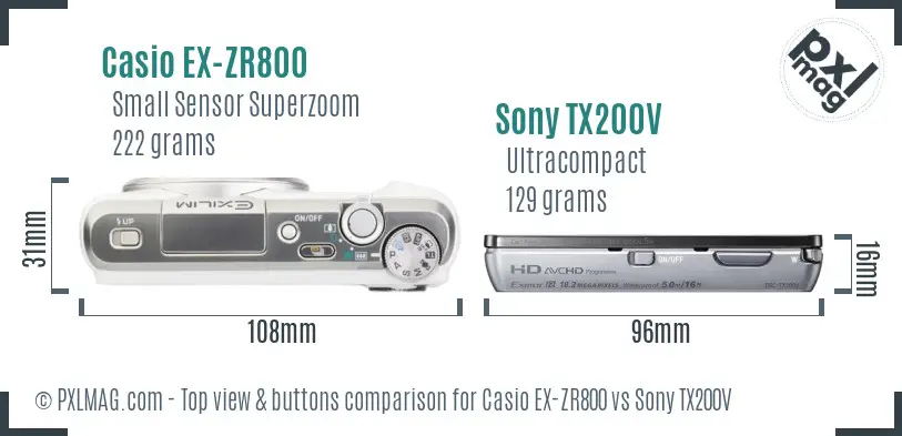 Casio EX-ZR800 vs Sony TX200V top view buttons comparison