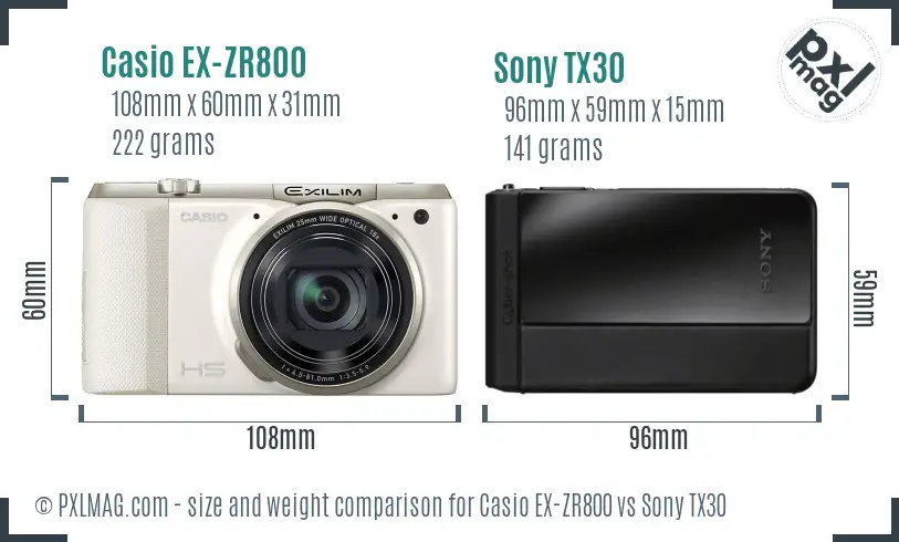 Casio EX-ZR800 vs Sony TX30 size comparison