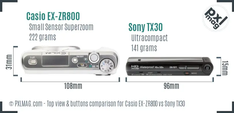 Casio EX-ZR800 vs Sony TX30 top view buttons comparison