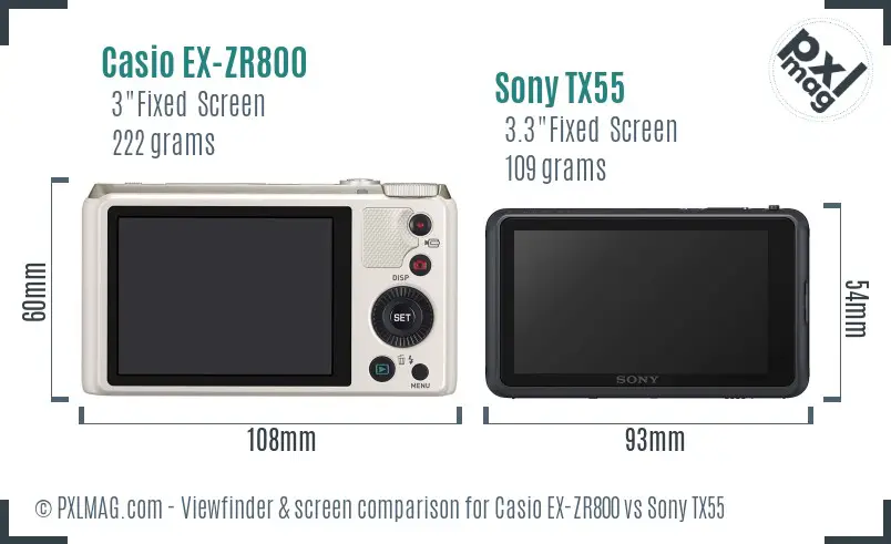 Casio EX-ZR800 vs Sony TX55 Screen and Viewfinder comparison