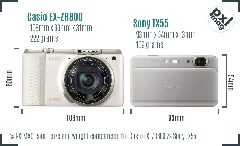 Casio EX-ZR800 vs Sony TX55 size comparison