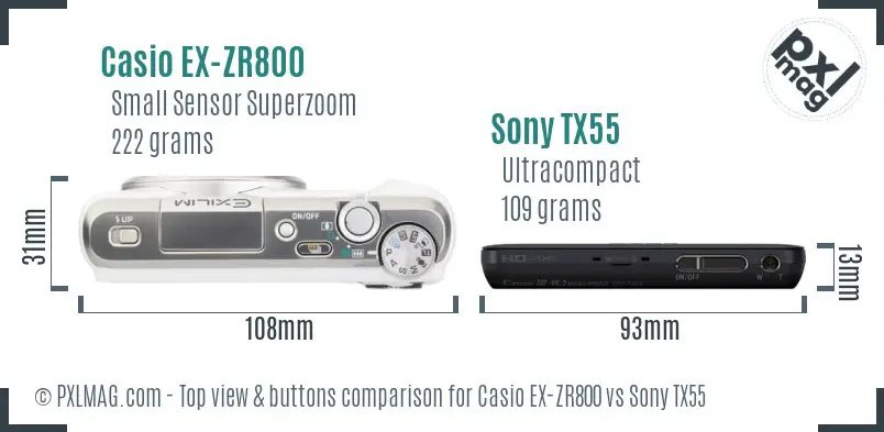 Casio EX-ZR800 vs Sony TX55 top view buttons comparison