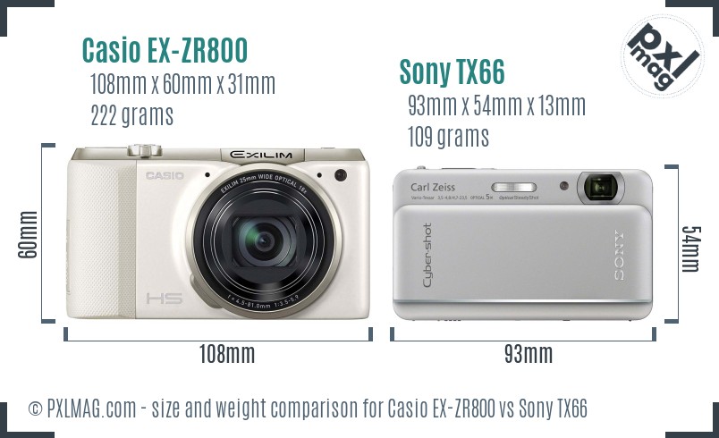 Casio EX-ZR800 vs Sony TX66 size comparison