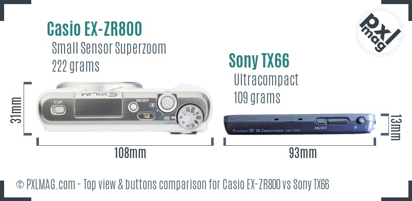 Casio EX-ZR800 vs Sony TX66 top view buttons comparison