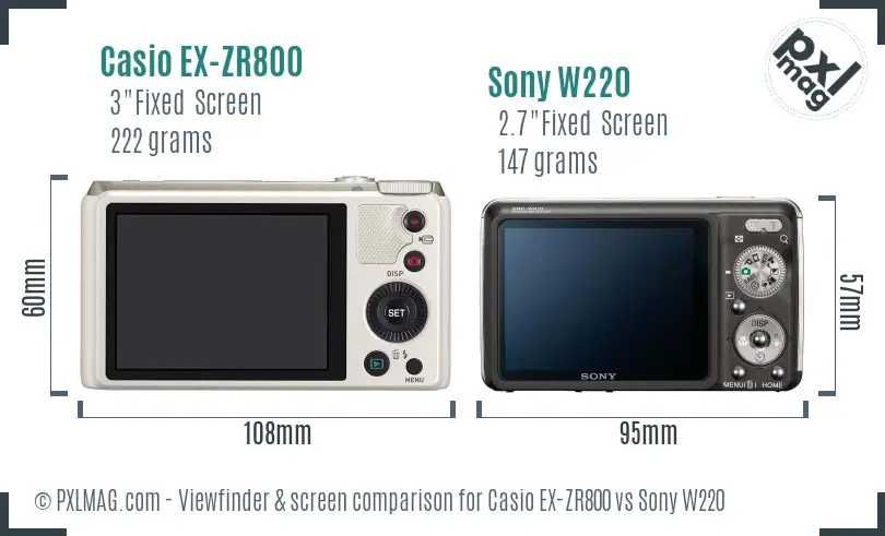 Casio EX-ZR800 vs Sony W220 Screen and Viewfinder comparison