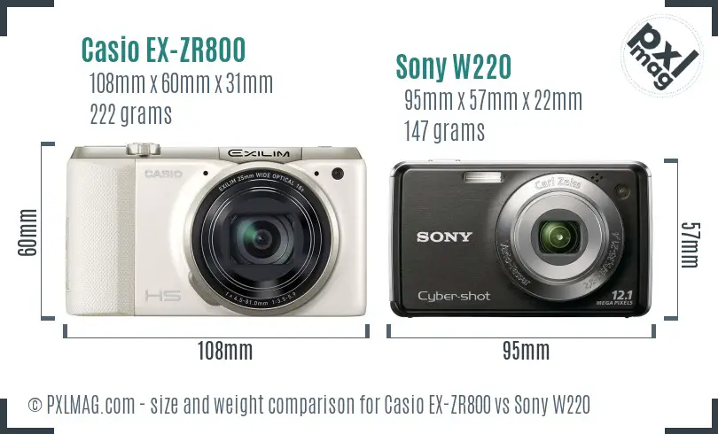 Casio EX-ZR800 vs Sony W220 size comparison