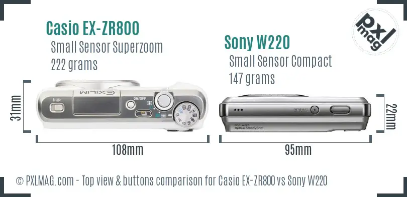 Casio EX-ZR800 vs Sony W220 top view buttons comparison