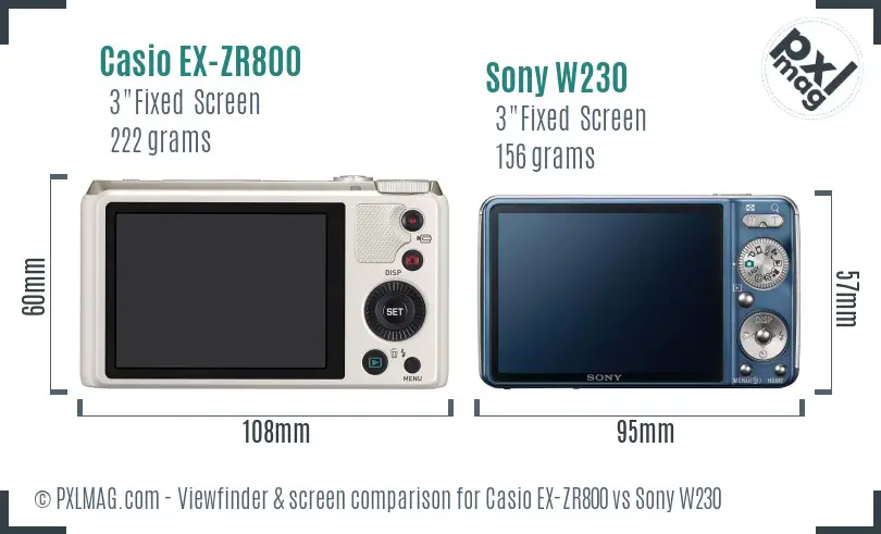 Casio EX-ZR800 vs Sony W230 Screen and Viewfinder comparison