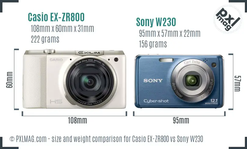 Casio EX-ZR800 vs Sony W230 size comparison