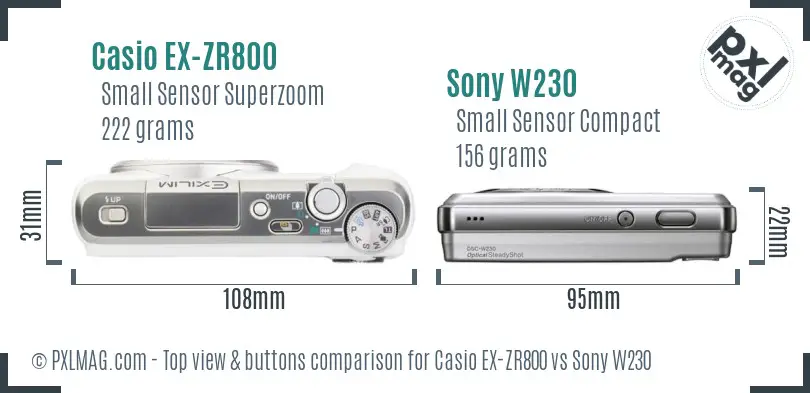 Casio EX-ZR800 vs Sony W230 top view buttons comparison