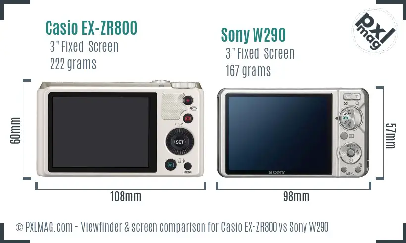 Casio EX-ZR800 vs Sony W290 Screen and Viewfinder comparison