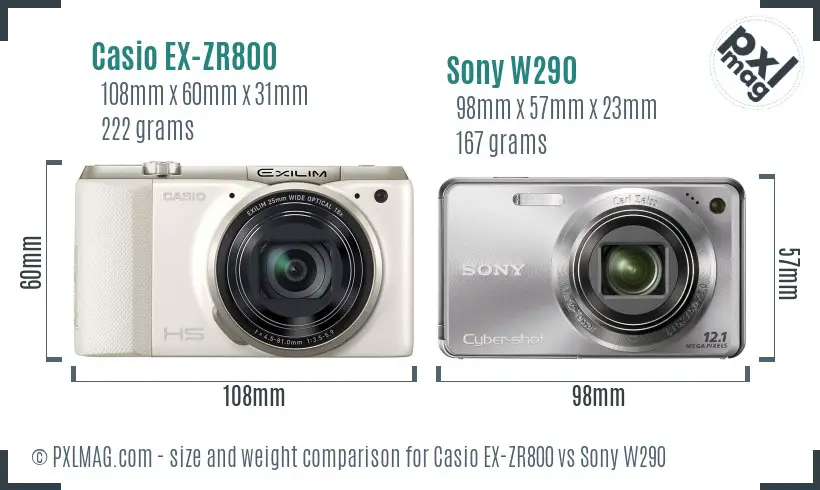 Casio EX-ZR800 vs Sony W290 size comparison