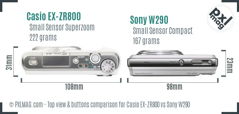 Casio EX-ZR800 vs Sony W290 top view buttons comparison