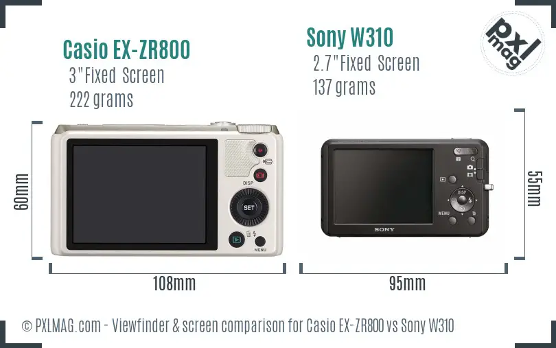 Casio EX-ZR800 vs Sony W310 Screen and Viewfinder comparison Casio EX-ZR800 vs Sony W310 Screen and Viewfinder comparison
