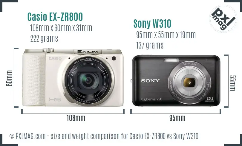 Casio EX-ZR800 vs Sony W310 size comparison Casio EX-ZR800 vs Sony W310 size comparison