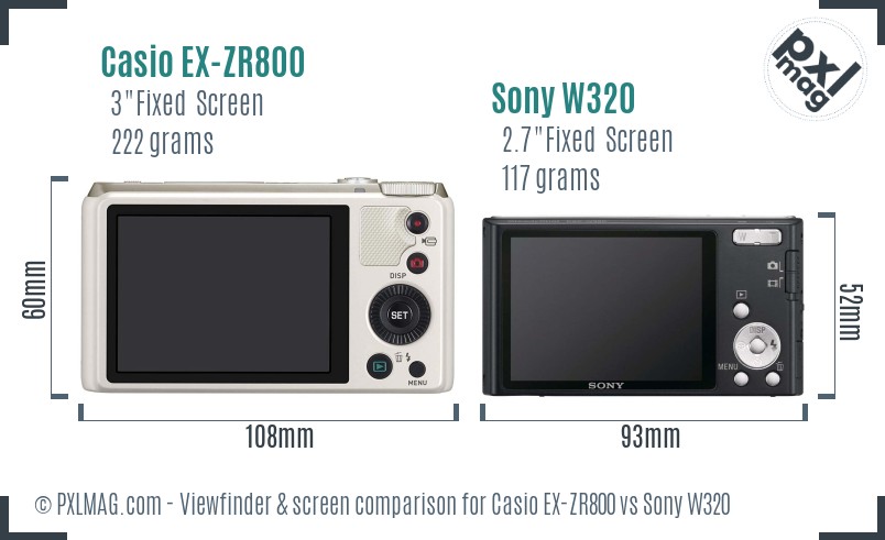 Casio EX-ZR800 vs Sony W320 Screen and Viewfinder comparison