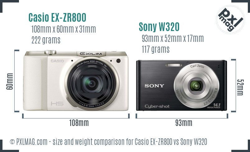 Casio EX-ZR800 vs Sony W320 size comparison