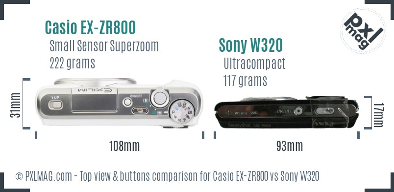 Casio EX-ZR800 vs Sony W320 top view buttons comparison