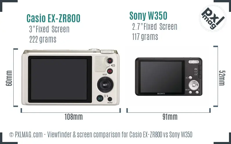 Casio EX-ZR800 vs Sony W350 Screen and Viewfinder comparison