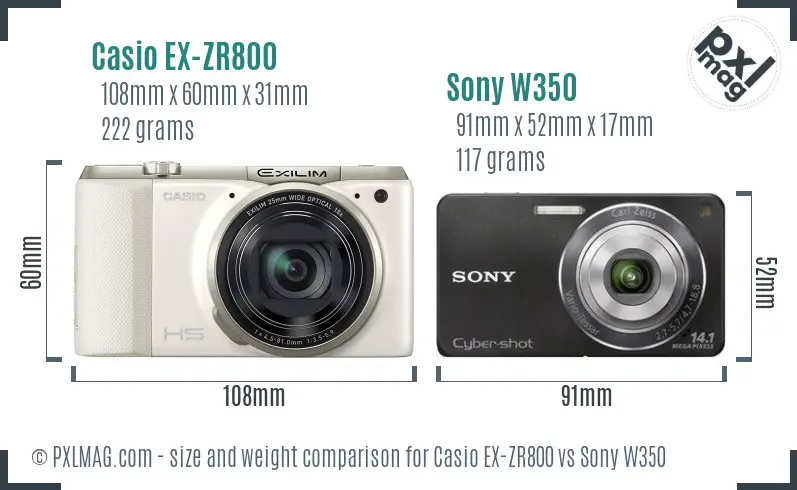 Casio EX-ZR800 vs Sony W350 size comparison