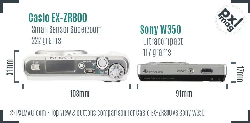 Casio EX-ZR800 vs Sony W350 top view buttons comparison