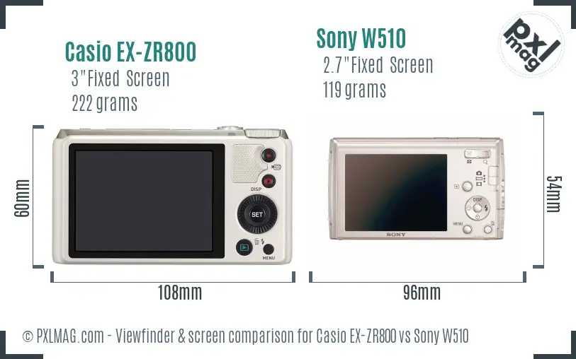 Casio EX-ZR800 vs Sony W510 Screen and Viewfinder comparison