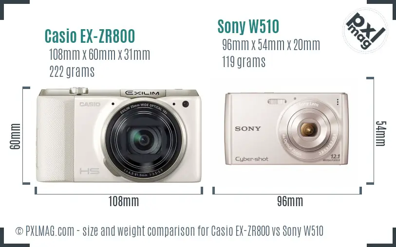 Casio EX-ZR800 vs Sony W510 size comparison