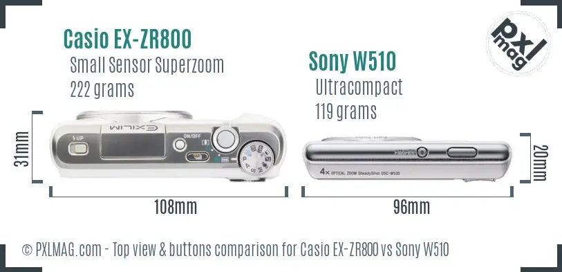 Casio EX-ZR800 vs Sony W510 top view buttons comparison