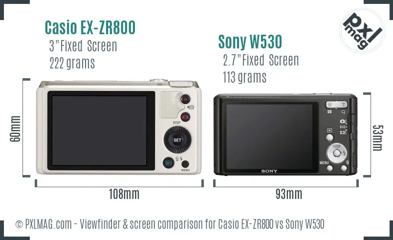 Casio EX-ZR800 vs Sony W530 Screen and Viewfinder comparison