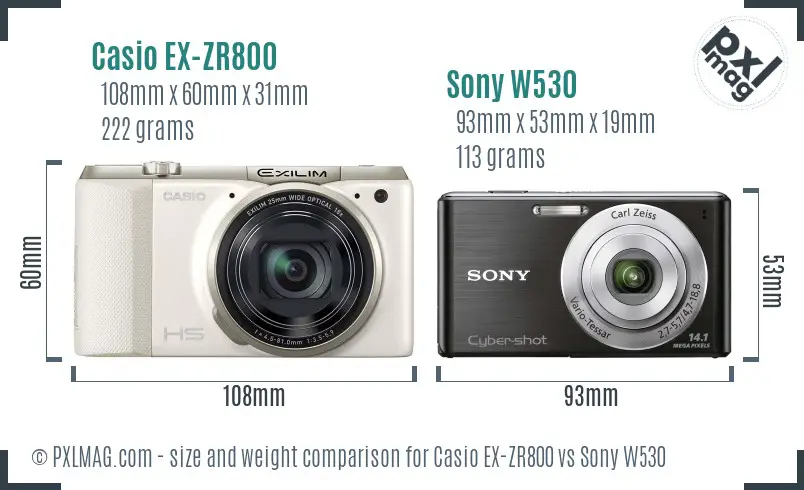 Casio EX-ZR800 vs Sony W530 size comparison