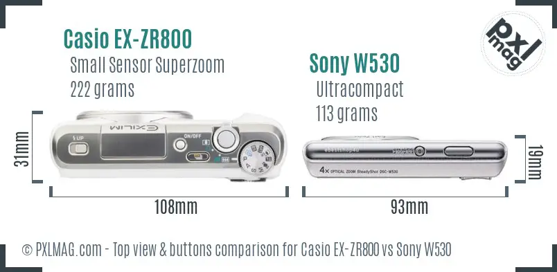 Casio EX-ZR800 vs Sony W530 top view buttons comparison