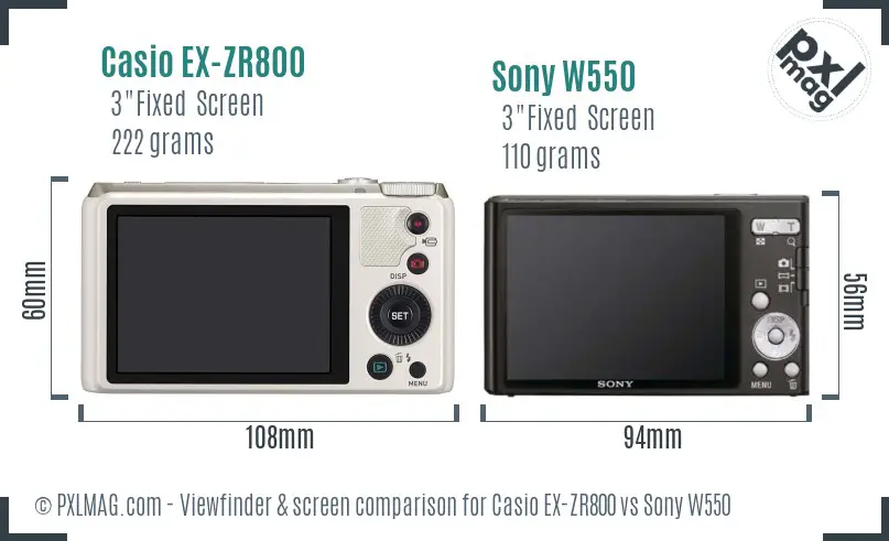 Casio EX-ZR800 vs Sony W550 Screen and Viewfinder comparison