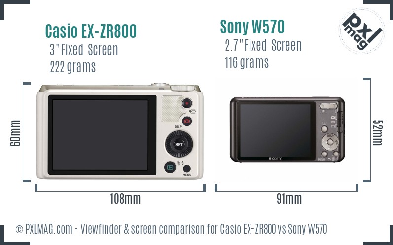 Casio EX-ZR800 vs Sony W570 Screen and Viewfinder comparison