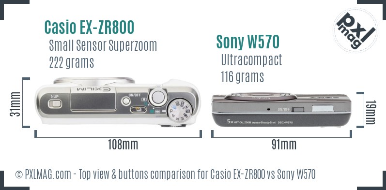 Casio EX-ZR800 vs Sony W570 top view buttons comparison