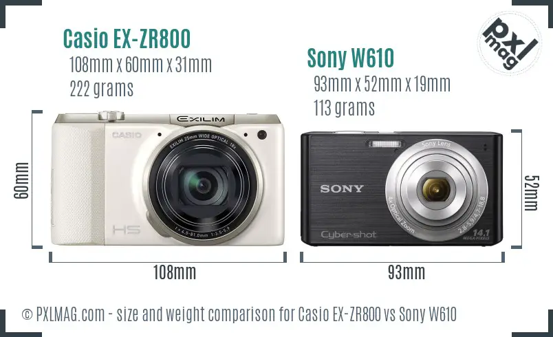 Casio EX-ZR800 vs Sony W610 size comparison