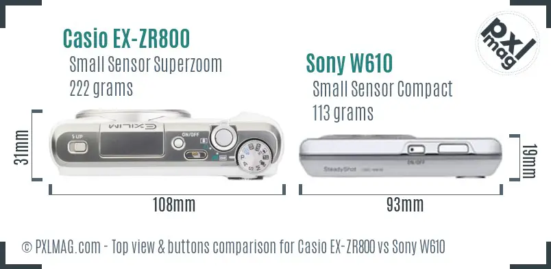 Casio EX-ZR800 vs Sony W610 top view buttons comparison