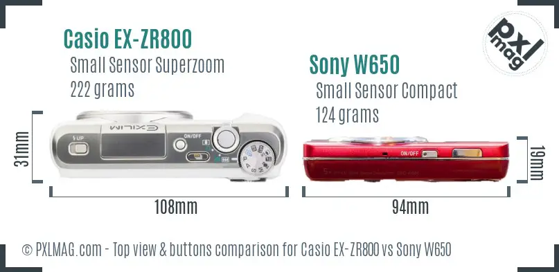 Casio EX-ZR800 vs Sony W650 top view buttons comparison Casio EX-ZR800 vs Sony W650 top view buttons comparison