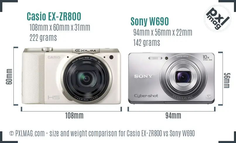 Casio EX-ZR800 vs Sony W690 size comparison