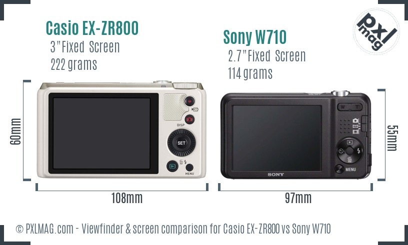 Casio EX-ZR800 vs Sony W710 Screen and Viewfinder comparison